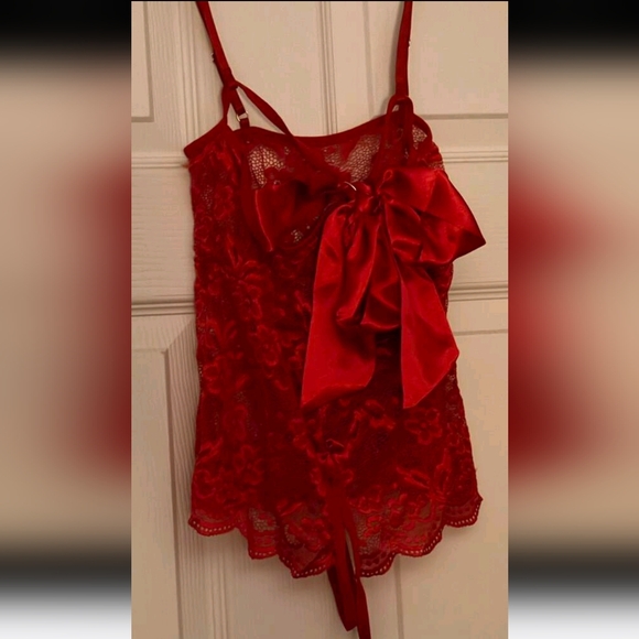 Wine Red Lace Open Crotch & Open Cup W/Satin Tie Bow Bust Bodysuit Lingerie (OS) - Picture 12 of 12